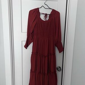 Ivy City Co Burnt Orange Smocked Midi Dress